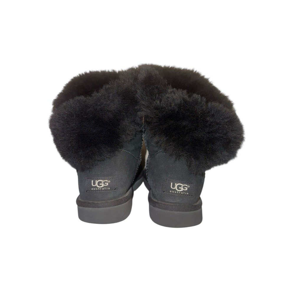 UGG Australia Mini Bailey Button II Logo Sheepskin Boots Black Women's Sz 7 - Picture 4 of 6